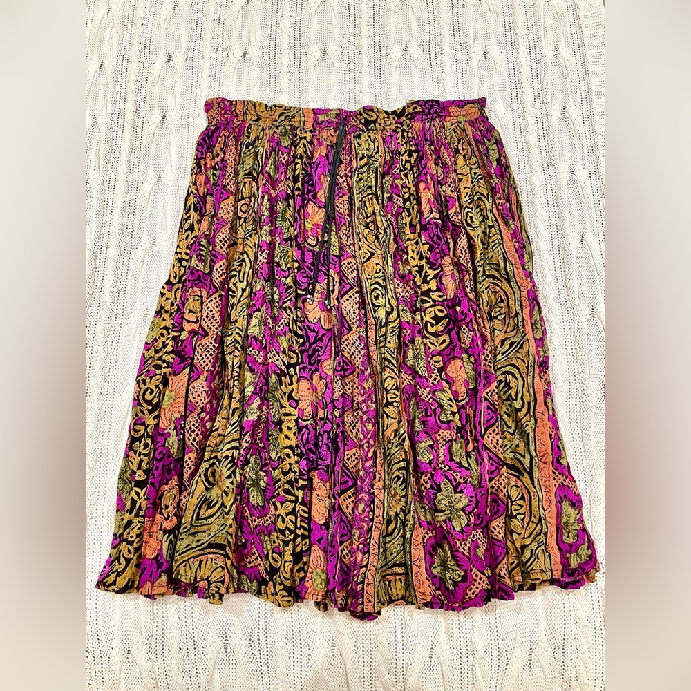 Huntington Ridge Vintage Boho Floral Midi Skirt Cotton India Size M